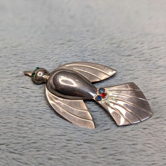 Vintage Rare Coro Swallow Bird Brooche w/ Rhinestone Accents - Picture 11 of 13